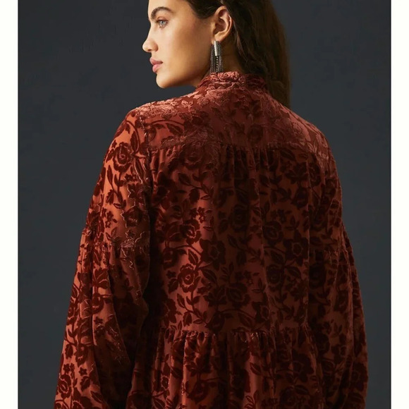 By Anthropologie Velvet Tie-Neck Blouse Size Medium - Picture 11 of 11